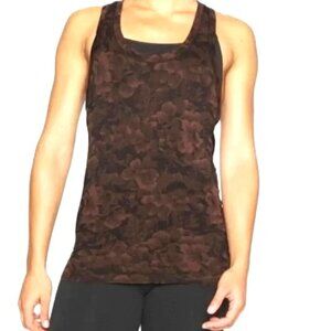 Athleta Racerback Brown Black Floral Tank Top